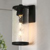 LNC Orlan 1-Light 11.4"H Modern Cylinder Outdoor Wall Lights, Black with Seeded Glass - 2 of 4