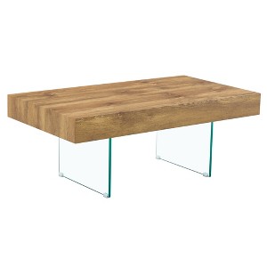 FURNIinspire Coffee Tables Walnut Colored MDF Coffee Table with Tempered Glass Legs for Living Room Bedroom Office, Brown, 39.3"*21.6"*15" - 1 of 4