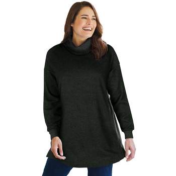 Woman Within Women's Plus Size High Pile Fleece Turtleneck Tunic