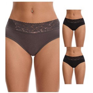 INSPIRE CHIC Women's Lace Mid Waisted Soft Breathable Briefs Underwear 3 Packs - 1 of 4