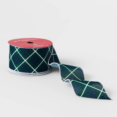 2.5" Plaid Ribbon Green & Blue 21ft - Wondershop™