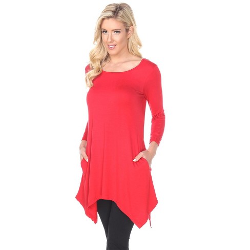 Women's 3/4 Sleeve Makayla Tunic Top With Pockets Red Large - White ...
