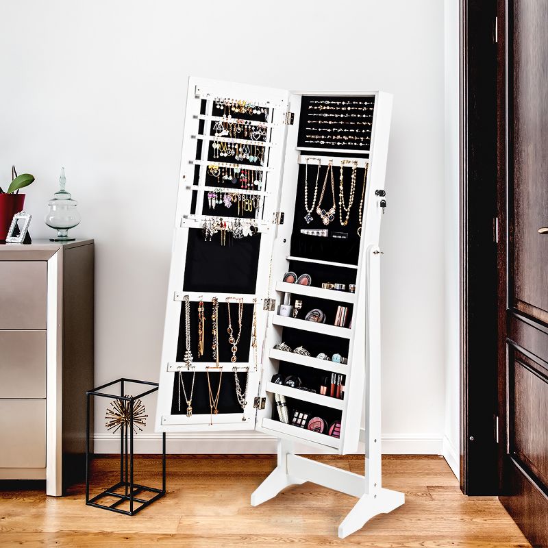 Costway Jewelry Cabinet Stand Mirror Armoire Lockable Organizer Large Storage Box White\Black\Brown, 4 of 11