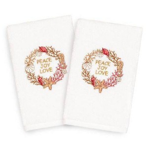 2pk Peace Joy Love Holiday Hand Towel Set White - Linum Home Textiles - 1 of 3