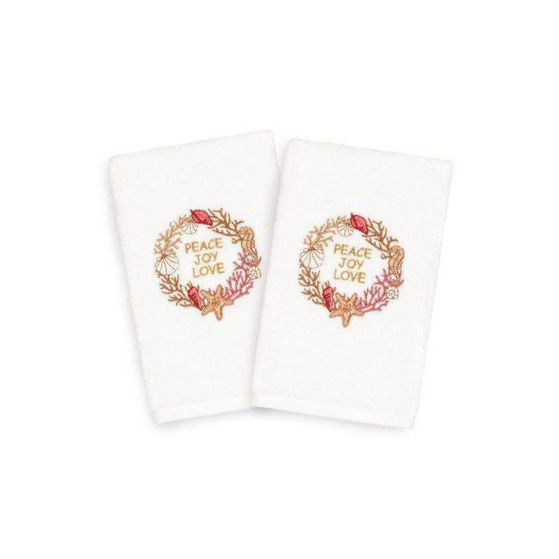 2pk Peace Joy Love Holiday Hand Towel Set White - Linum Home Textiles, 1 of 5