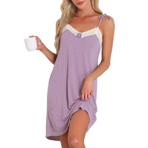 INSPIRE CHIC Women Sleeveless Lingerie Lace Adjustable Spaghetti Strap Nightgown A-line Thigh Length Sleepdress - 1 of 4