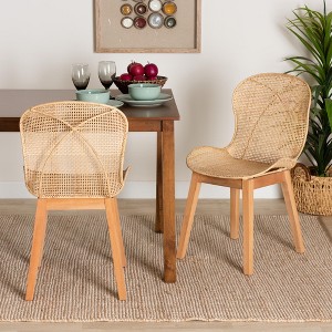 bali & pari Sabelle Japandi Natural Brown Mahogany and Rattan 2-Piece Dining Chair Set - 1 of 4