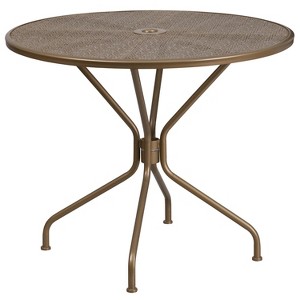 Emma and Oliver Commercial Grade 35.25" RD Indoor-Outdoor Steel Patio Table - Umbrella Hole - 1 of 4