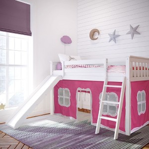 Max & Lily Twin Loft Bed, Solid Wood Low loft Bunk beds for Kids with Slide and Curtain - 1 of 4