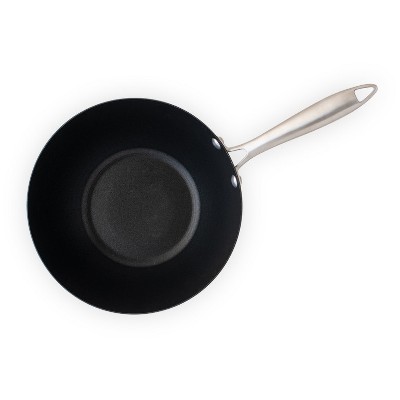 10-Inch Black Non-Stick Aluminum Wok with Stainless Steel Handle