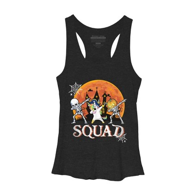 Women's Design By Humans Halloween Squad Skeleton Unicorn Dabbing By dodorindesign Racerback Tank Top