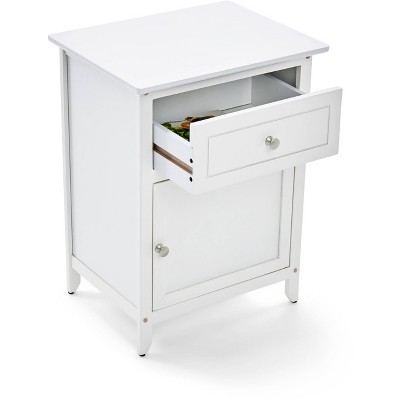 White Manufactured Wood Side Table with Drawer and Cabinet