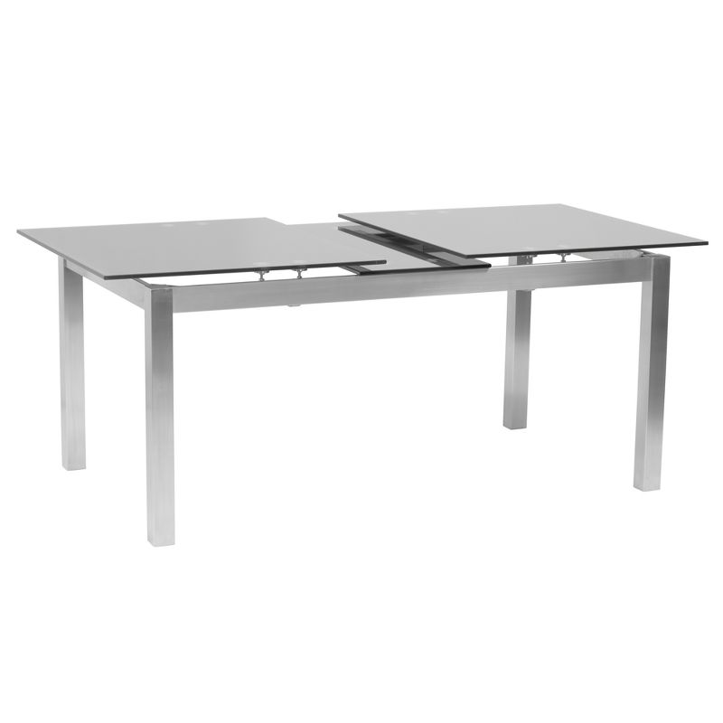 IvanExtendable Dining Table in Brushed Stainless Steel and Gray Tempered Glass Top - Armen Living, 4 of 9