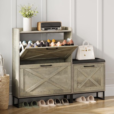 Entryway Shoe Storage Cabinet with Bench, Hidden Shoes Rack