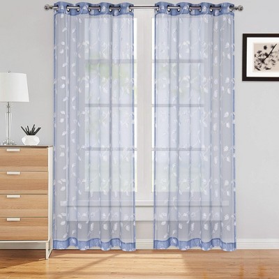 Embroidery Sheer Curtains Faux Linen Textured Solid Grommet for Kitchen
