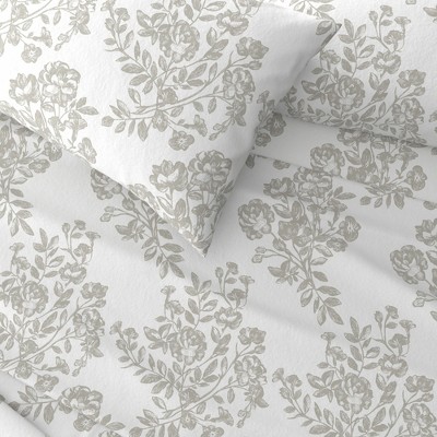 King Grey Toile Print Cotton Flannel Sheet Set