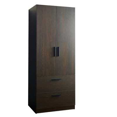Brook Dark Brown Two-Door Wood Closet with Drawers and Hanging Bars