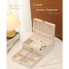 Women's Jewelry Box - Large PU Leather Organizer with Two Layers for Earrings, Bracelets, Rings, Watches White - 4 of 4