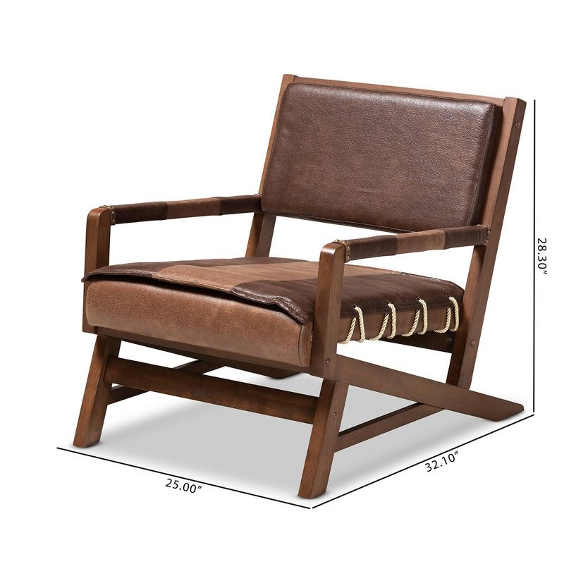 Rovelyn Faux Leather Walnut Finished Wood Lounge Chair Brown - Baxton Studio, 3 of 12