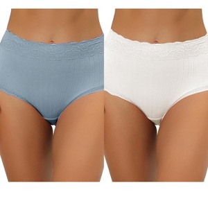 Allegra K Women's High Waist Tummy Control Comfortable Lace Trim Ribbed Brief 2 Packs - 1 of 4