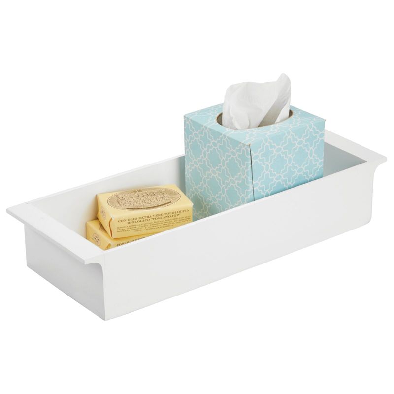 mDesign Small Bamboo Storage Organizer Toilet Tank Tray with Handles - White, 1 of 9