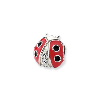 Black Bow Jewelry Sterling Silver, CZ and Enameled Ladybug Bead Charm