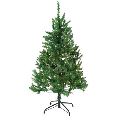 Sunnydaze Indoor Pre-Lit Faux Tannenbaum Slim Holiday Christmas Evergreen Tree with Hinged Branches and Warm White Lights - 4' - Green