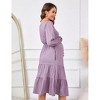 Women's Maternity Dress V Neck Long Sleeve Button Front Tiered Hem Casual Midi Dress - 3 of 4