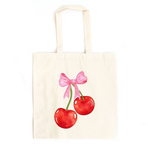 City Creek Prints Coquette Cherries Canvas Tote Bag - 15x16 - Natural ...