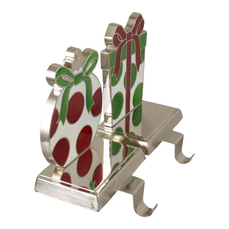 Northlight Set of 2 Green, Red, and Silver Gift Box Christmas Stocking Holder, 4 of 5