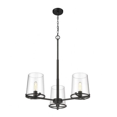 Matte Black Steel 3-Light Chandelier with Clear Glass Shades