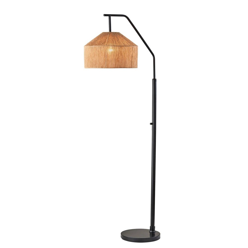 Photos - Floodlight / Street Light Adesso Amalfi Floor Lamp Black: Modern Metal Stand with Linen Shade, ETL L 