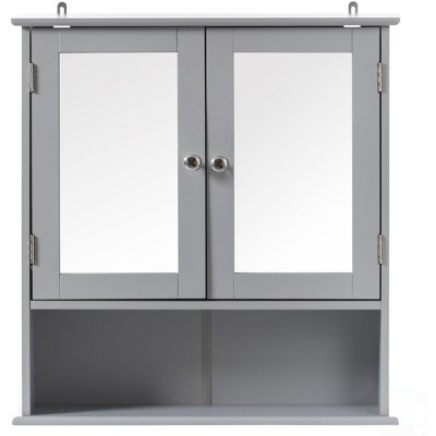 Gray Wall Mounted Mirror Cabinet with Adjustable Shelves