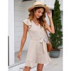 Women's Casual Summer Ruffle Sleeve Mini Dress V-Neck Tie Waist Button Front A-Line Swing Business Office Dress Apricot XL - 4 of 4