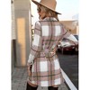 Women's Plaid Shacket Long Sleeve Button Up Tartan Jacket Longline Belted Outfits for Winter - 2 of 4