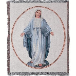 Manual Woodworks and Weavers Religious Tapestry Blanket – Virgin Mary Cotton Throw for Prayer and Meditation - 1 of 3