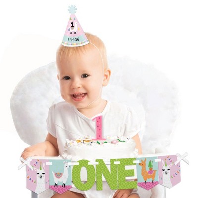 Big Dot of Happiness Whole Llama Fun 1st Birthday - First Birthday Girl Smash Cake Decorating Kit - High Chair Decorations