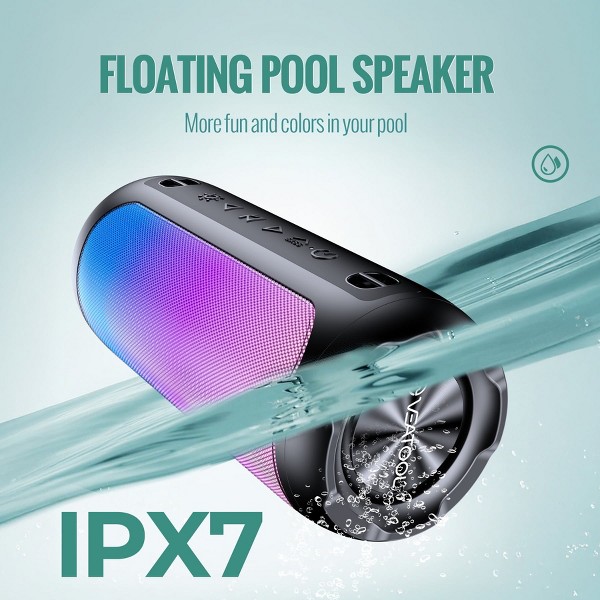 Altavoz Bluetooth portátil VEAT00L, altavoz flotante a prueba de polvo, sonido estéreo inalámbrico de 30 W con luces LED dinámicas, resistente al agua IPX7 4