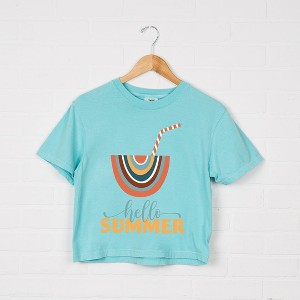 Simply Sage Market Women's Boho Hello Summer Drink Short Sleeve Relaxed Fit Cropped Graphic Tee - 1 of 3