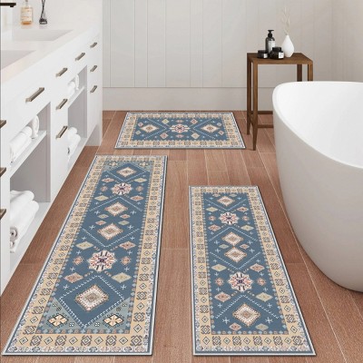 FURNIinspire Floor Mats 3 Piece Modern Kitchen Rug Non-Slip Floor Carpet Large Machine Washable Area Rugs for Bathroom, Blue, 20"*60"