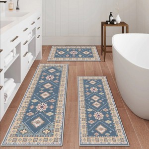 FURNIinspire Floor Mats 3 Piece Modern Kitchen Rug Non-Slip Floor Carpet Large Machine Washable Area Rugs for Bathroom, Blue, 20"*60" - 1 of 4