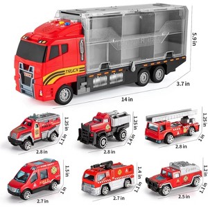 TEMI Toddler Toys for 3 4 5 6 Years Old Boys, Die-cast, Alloy Metal Emergency Fire Rescue Vehicle Transport Car / Truck Toys Set - 1 of 2