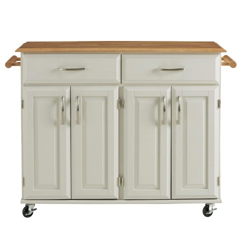 HOMESTYLES Dolly Madison Sage Green Kitchen Cart with Natural Wood