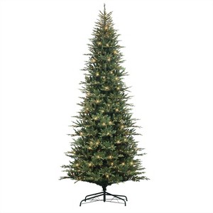 Puleo 12' Pre-lit Slim Balsam Fir Artificial Christmas Tree with Clear Lights - 1 of 4