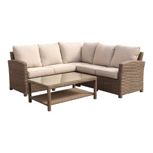 Courtyard Casual Capri 4 pc Sectional Set  Includes:  One Left & One Right Sectional Loveseat, one Corner Seat and one Coffee Table - 1 of 4