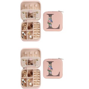 Unique Bargains Portable PU Leather Storage Display Holder Jewelry Box with Mirror Pink 3.9x3.9x2inch 2 Pcs - 1 of 4