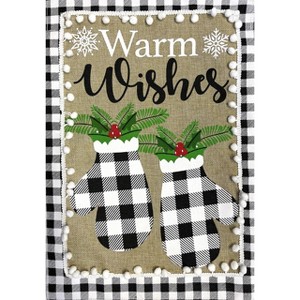 Briarwood Lane Checkered Mittens Burlap Winter Garden Flag Warm W - 1 of 4
