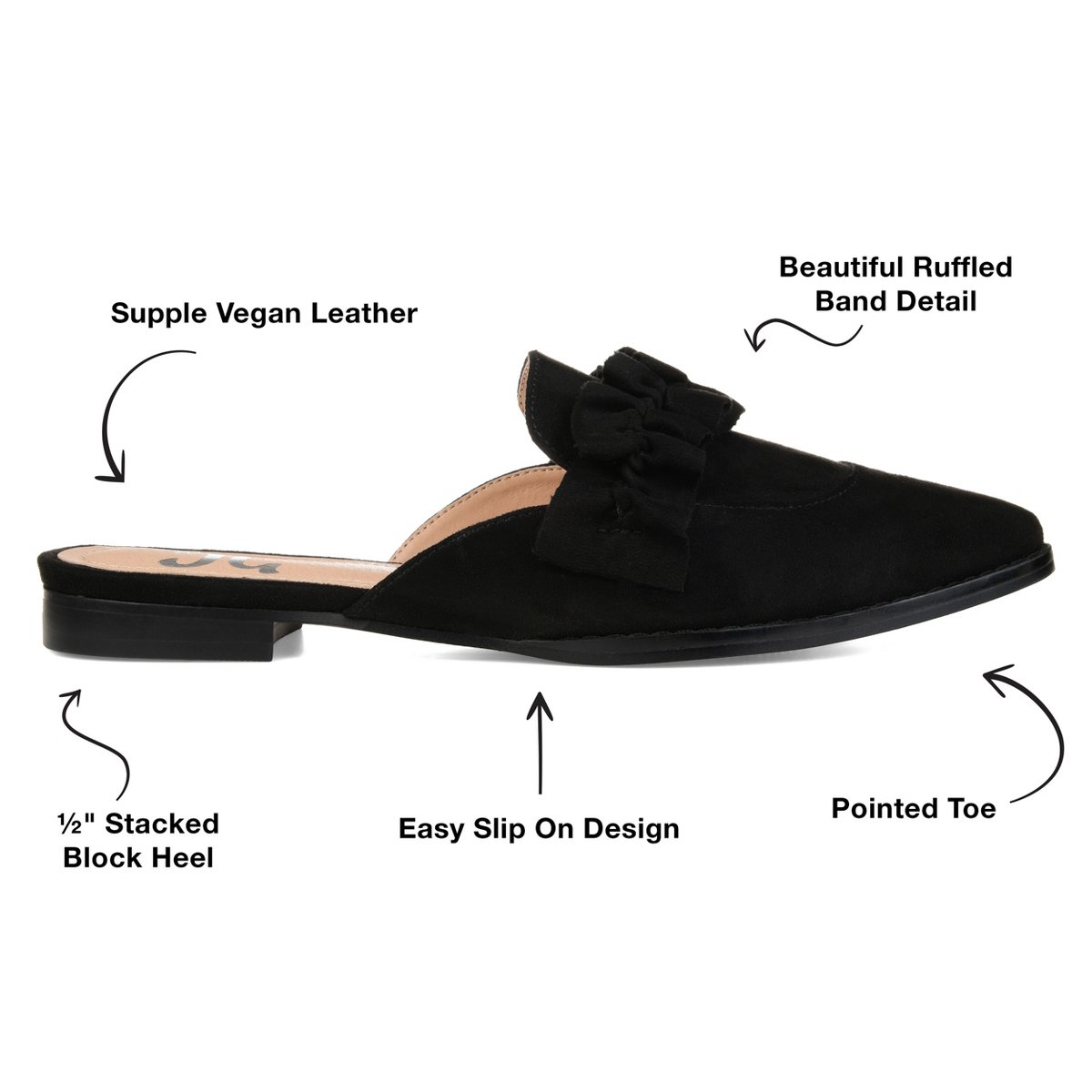Женские сабо Journee Collection Women's Kessie Slip On Pointed Toe Mules Flats Black 8 — фото 8