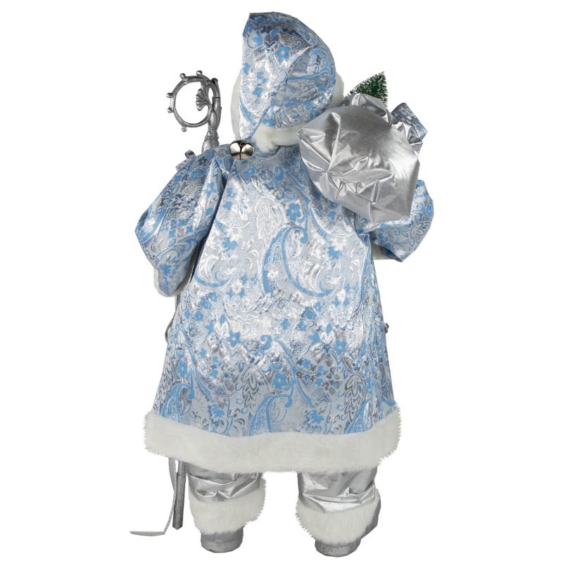 Northlight 24" Blue and Silver Ice Palace Santa Claus with Staff and Bag Christmas Figure, 5 of 6
