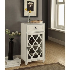 Okak Accent Table with Glass Door and Drawer, Dresser Nightstand for Bedroom w Open Shelf, Storage Chest End Table for Living Room Hallway, Cream - 1 of 4